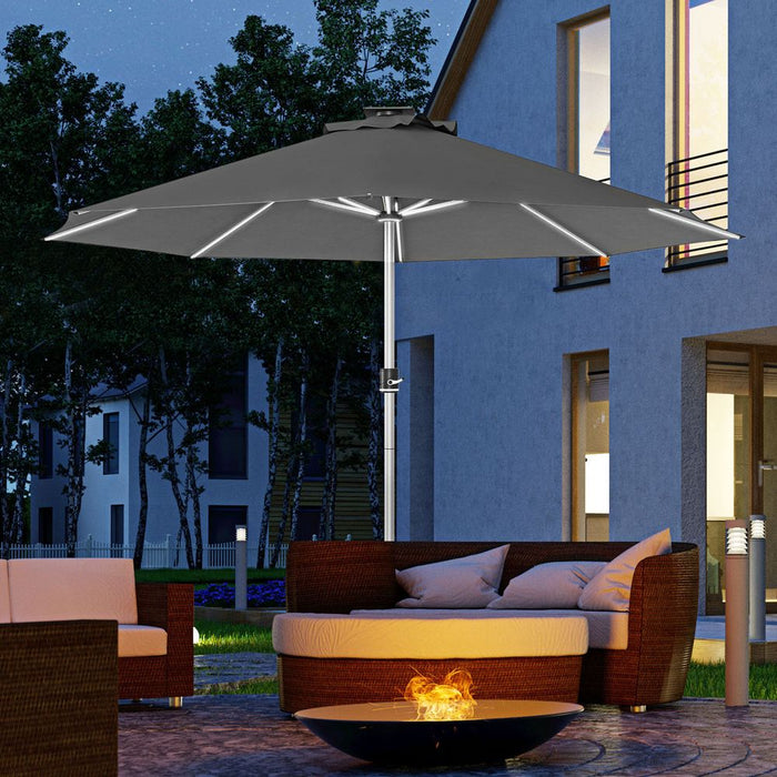 Solar Patio Umbrella w/ Lights, Outdoor Garden Parasol - Charcoal Grey | High-Quality & Versatile