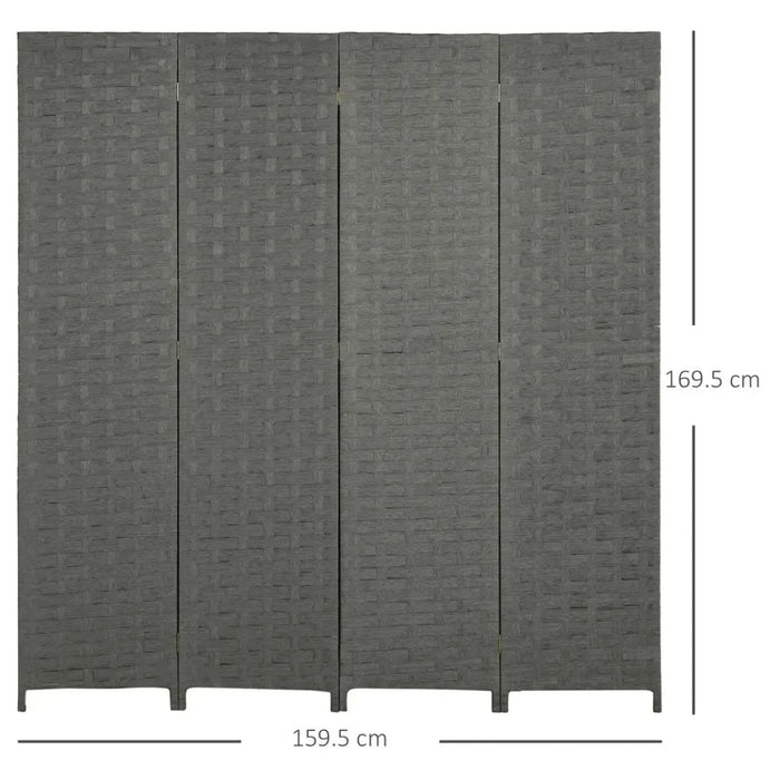 4-Panel Folding Wall Divider Room, Wave Fibre Privacy Screen Panels, Grey