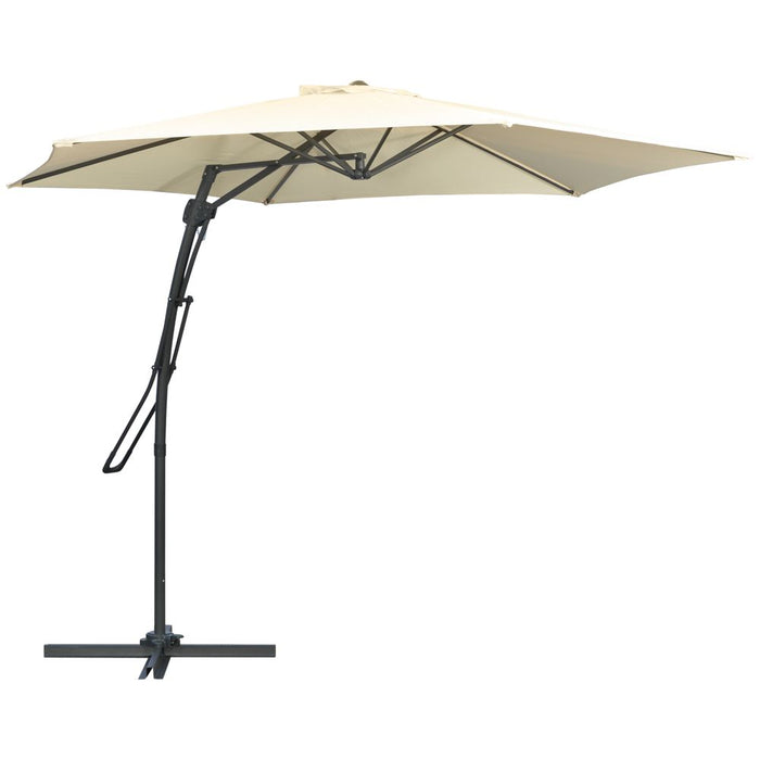 Outsunny 3m Cantilever Parasol - Easy Lever Crank, Metal Ribs, White