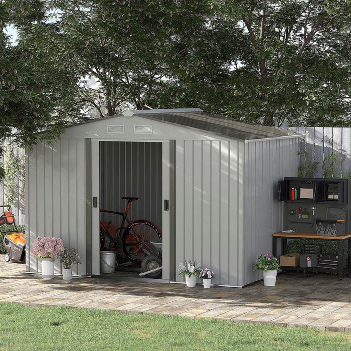 Garden Shed Storage Large Yard Store Sliding Door Metal Roof Tool Box Silver