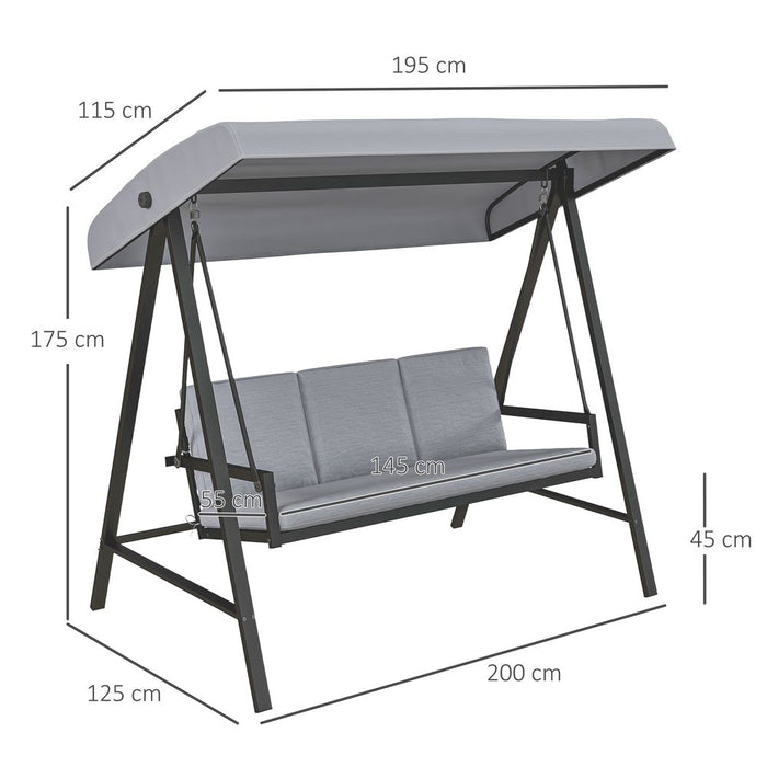 Premium Outsunny 3 Seater Swing Chair - Adjustable Canopy, Cushions, Grey