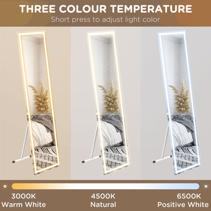 HOMCOM LED Lighted Full Length Mirror - Dimmable & Stylish Bedroom Decor