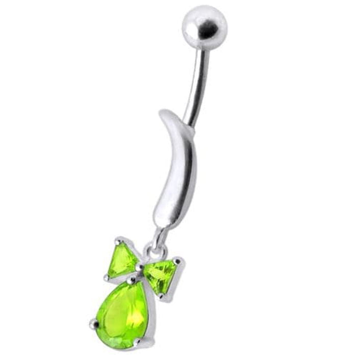 Silver Jeweled Bow Design Navel Ring Body Jewelry