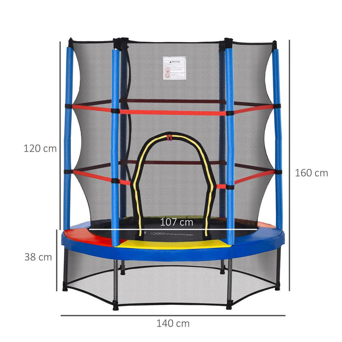 HOMCOM 4.6FT/55 Inch Kids Trampoline Indoor Round Bouncer Rebounder w/Enclosure Net, Steel Frame, for Ages 3-6 Years - Multi Colour