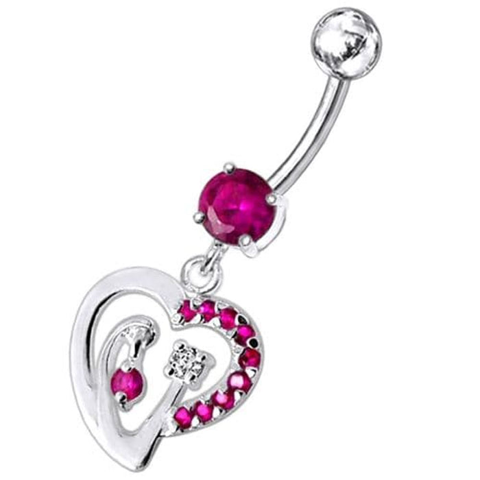 Fancy Single Jeweled Heart Dangling Belly Ring