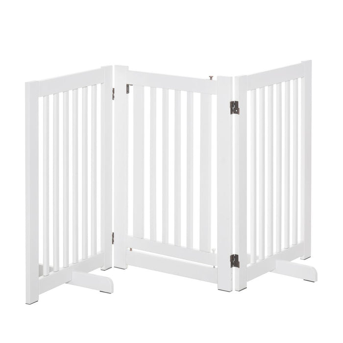 PawHut Freestanding Dog Gate Wood Doorway Safety Pet Barrier Fence Foldable w/Latch White, 155 x 76 cm