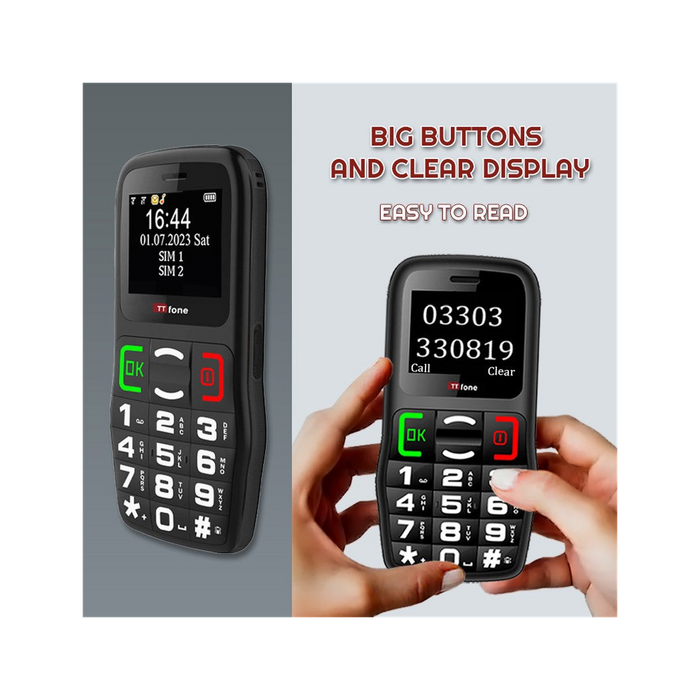 TTfone TT220 Big Button Mobile with USB Cable, Vodafone Pay As You Go