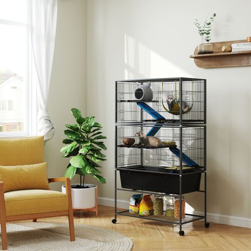 PawHut 5 Levels Rolling Small Animal Cage with Non Slip Cloth Covered Ramps