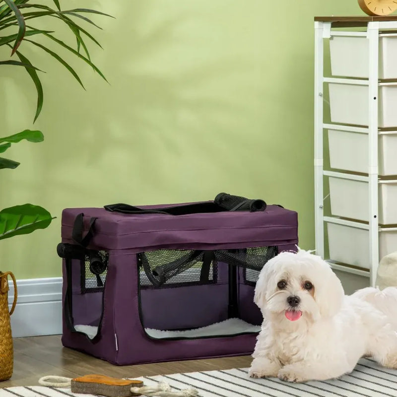 PawHut Foldable Pet Carrier - Purple, 48.5cm, Cushioned, Airflow, Easy Access - Perfect for Mini Dogs!