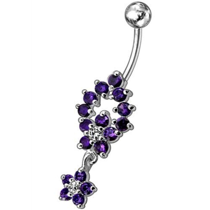 Fancy two Flower Jeweled Dangling Navel Ring