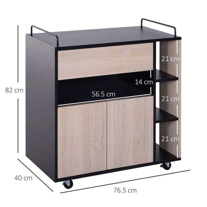 Versatile Rolling Kitchen Island: Oak/Black, 76.5Wx40Dx82H cm