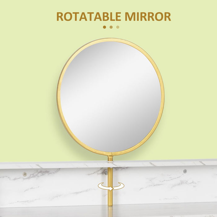 Dressing Table with Round Mirror, Vanity Makeup Desk Faux Marble Texture White