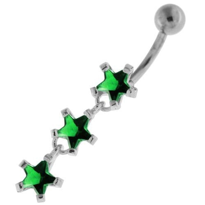 Dangling Tri Stars Sterling Silver Navel Belly Button Bar