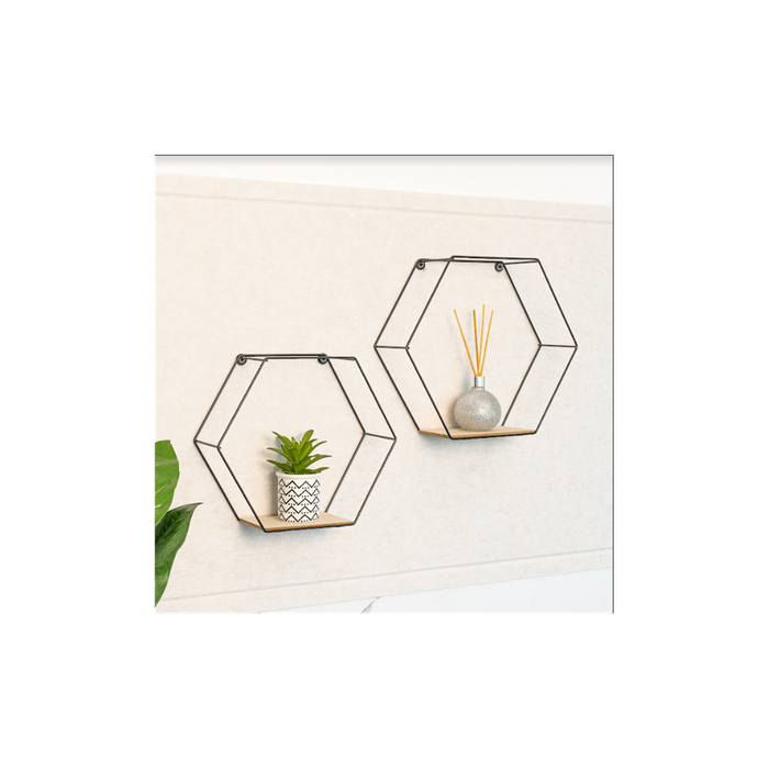 Premium Hexagonal Wall Shelves - Set of 2 | High-Quality | Modern Home Decor