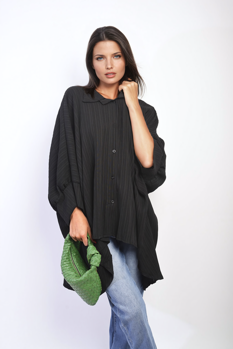 Angela Oversized Button Front Top - Stylish & Versatile Long Sleeve Shirt