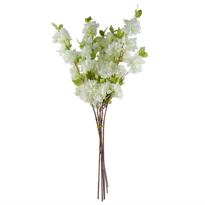 Premium White Artificial Blossom Stems - Pack of 6 | 100cm | Silk Flowers