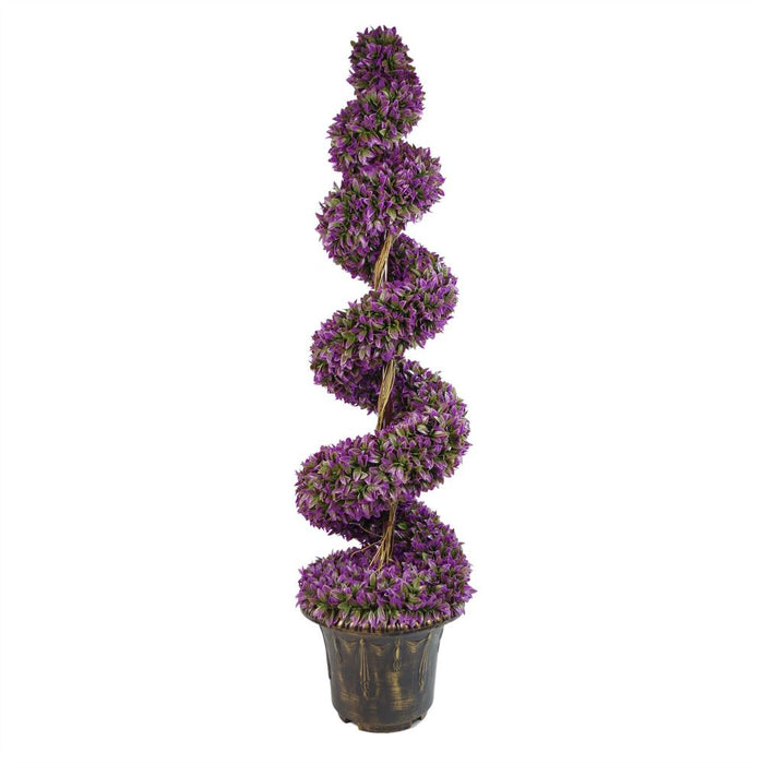 Stunning 120cm Pair of Purple Large Leaf Spiral Topiary Trees with Decorative Planters