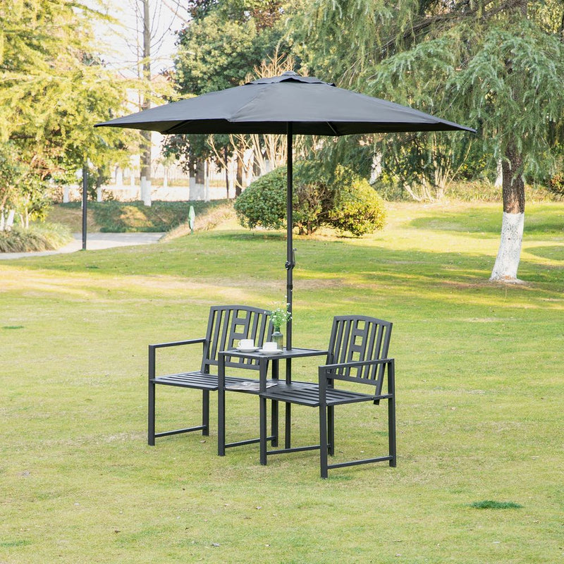 2-Seat Garden Chair Bench Loveseats w/Coffee Table, Slatted Design - Patio Yard