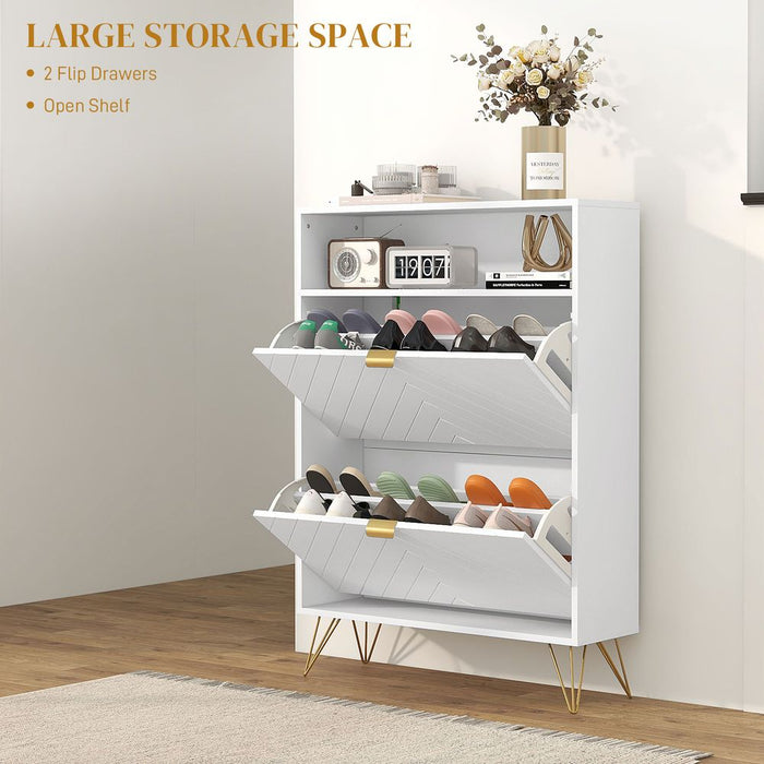 Premium HOMCOM Shoe Storage Cabinet | 2 Flip Drawers | 12 Pairs Capacity | Dust-Free & Durable