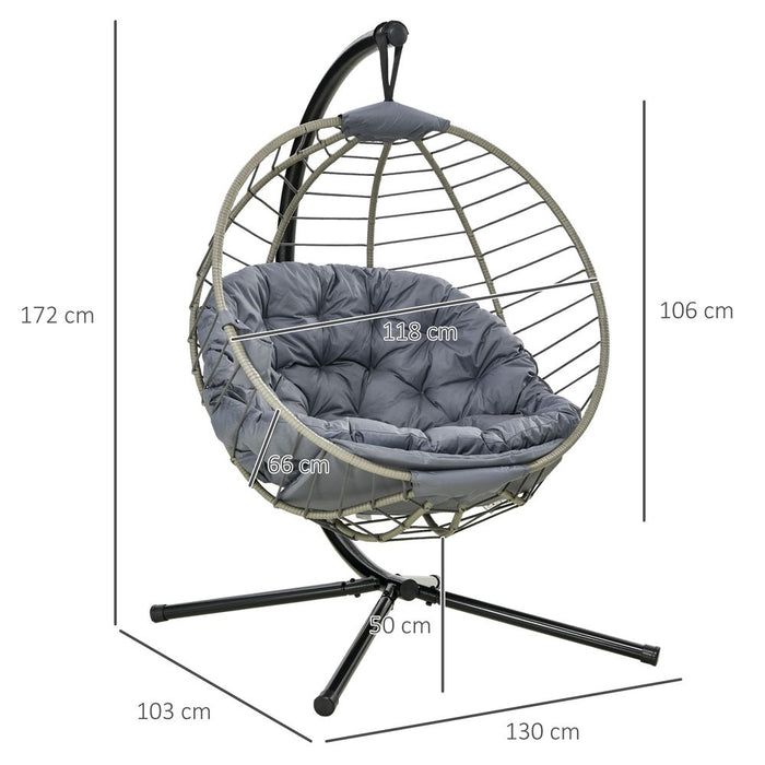 Outsunny Hanging Swing Chair w/ Stand & Cup Holder, Grey