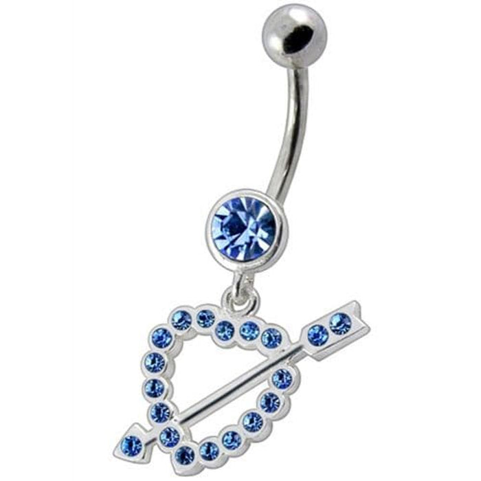 Fancy Jeweled Arrow In Heart Dangling Navel Ring