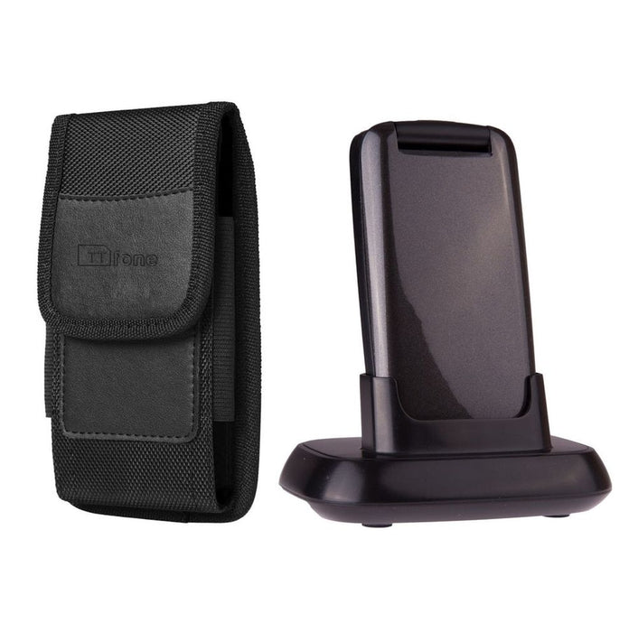 TTfone Star TT300 Grey Flip Big Button Senior Mobile Bundle - Holster Case & Vodafone Pay As You Go