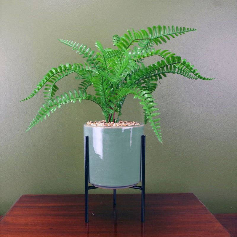 40cm Artificial Fern Plant: Ceramic Planter & Stand