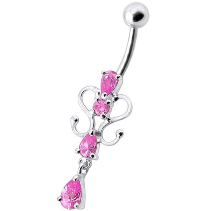 14G Fancy Dangling Green Stone Belly Ring