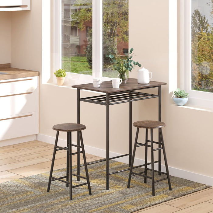 3-Pc Bar Set: Table & Stools | Metal Frame | Black & Oak