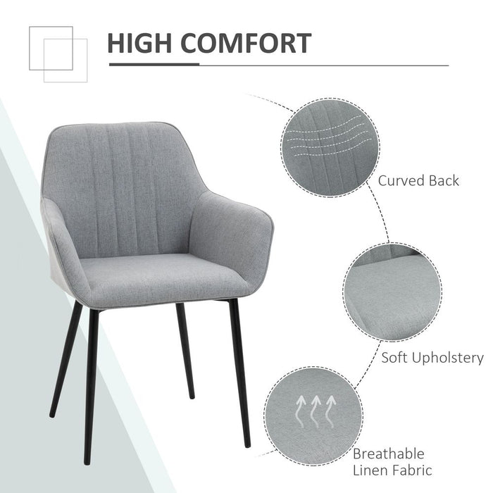 Premium Quality Set of 2 Metal-Leg Upholstered Dining Chairs, Light Grey - Durable & Stylish Seating