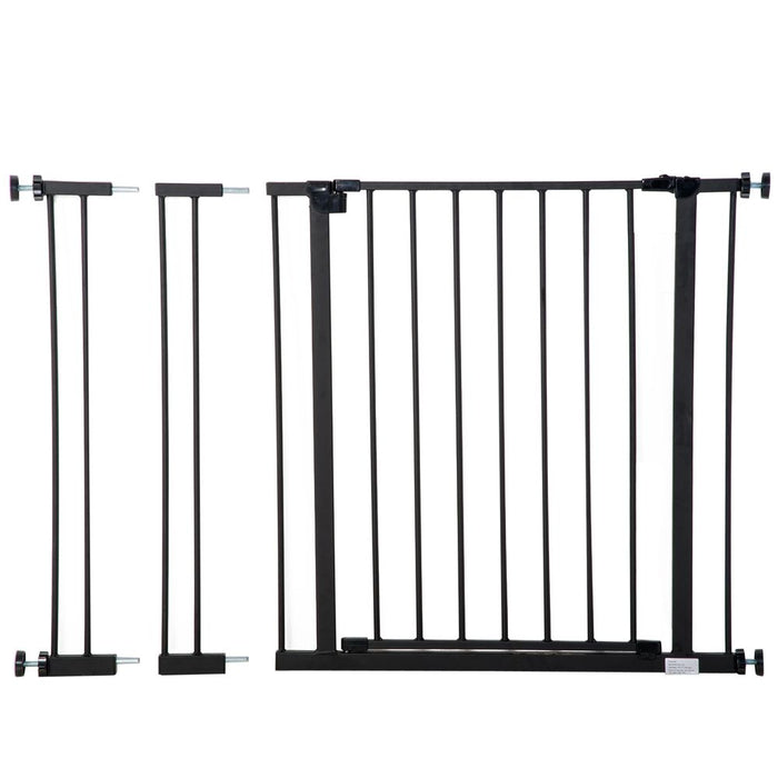 Premium Pressure Fit Dog Gate - Secure, Easy Install - Ideal for Stairs & Doorways - Black - 76-107cm Width