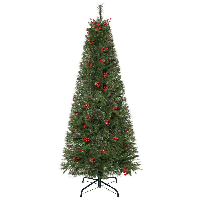 Sleek 5ft Artificial Christmas Tree, Pencil Shape, with Berries - HOMCOM