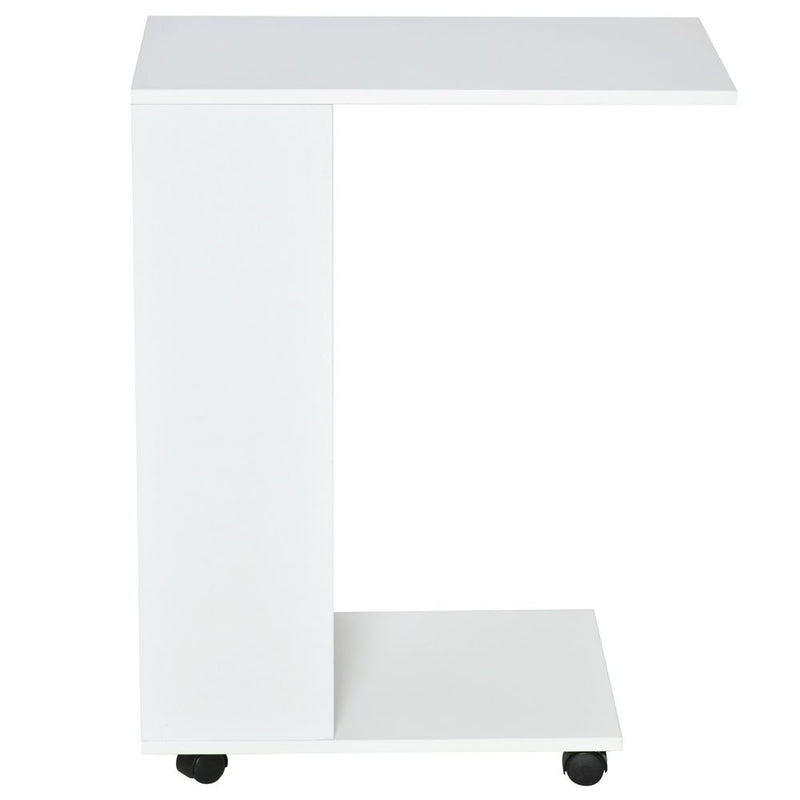 Mobile Sofa Side Table C-Shape End Table  White