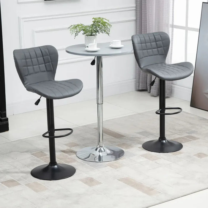 Bar Stools Set of 2 Adjustable Height Swivel Bar Chairs with Footrest Grey