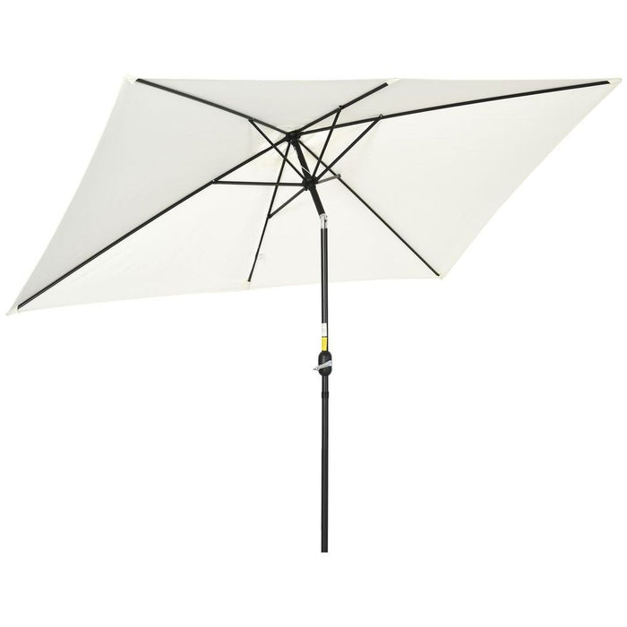 Premium Quality 3x2m Patio Parasol - Tilt Crank - 6 Ribs - Sun Shade - Garden - White