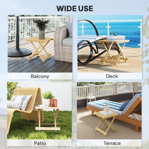 Outsunny Wooden Folding Garden Table, Folding Side Table, Nature Wood Finish