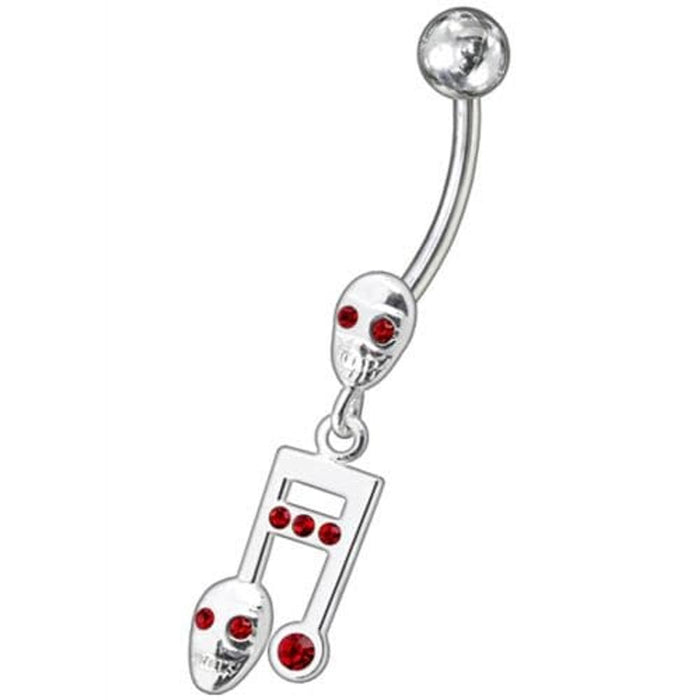 Fancy Skeleton Jeweled Dangling SS Bar Belly Ring 