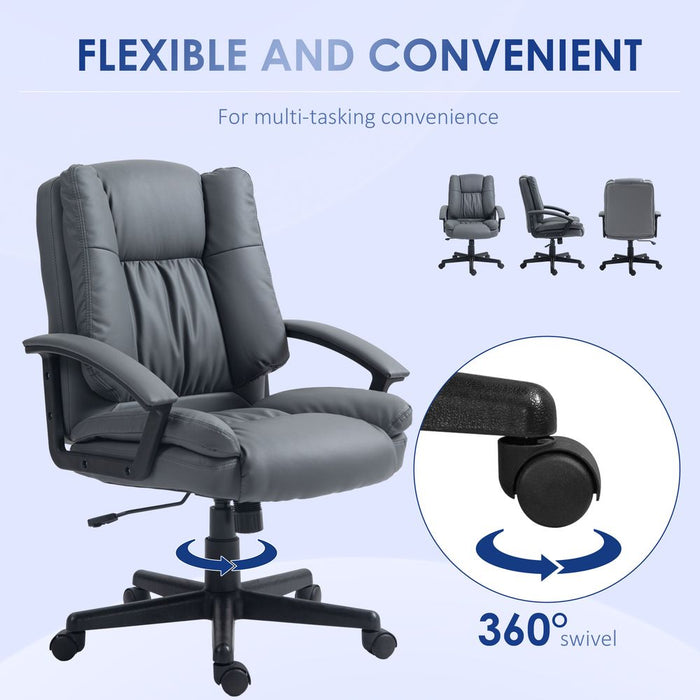 Premium HOMCOM Dark Grey Faux Leather Office Chair - Comfortable and Stylish Design for Home and Office