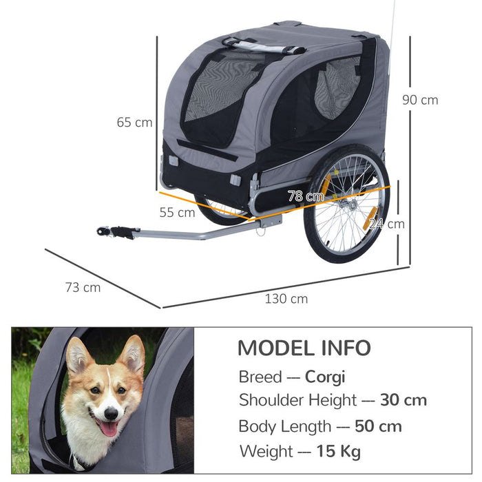 PawHut Steel Dog Bike Trailer Pet Cart Carrier for Bicycle Kit Water Resistant with Hitch Coupler Travel Grey and Black