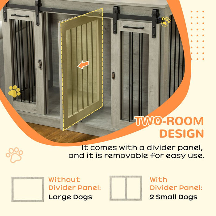 PawHut Double Door Dog Crate Furniture, Secure & Stylish for Large & Small Dogs, Grey