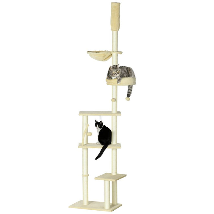 Ultimate Cat Paradise: 6-Tier Floor to Ceiling Cat Tree - Bed, Hammock, Scratching Post (Beige)