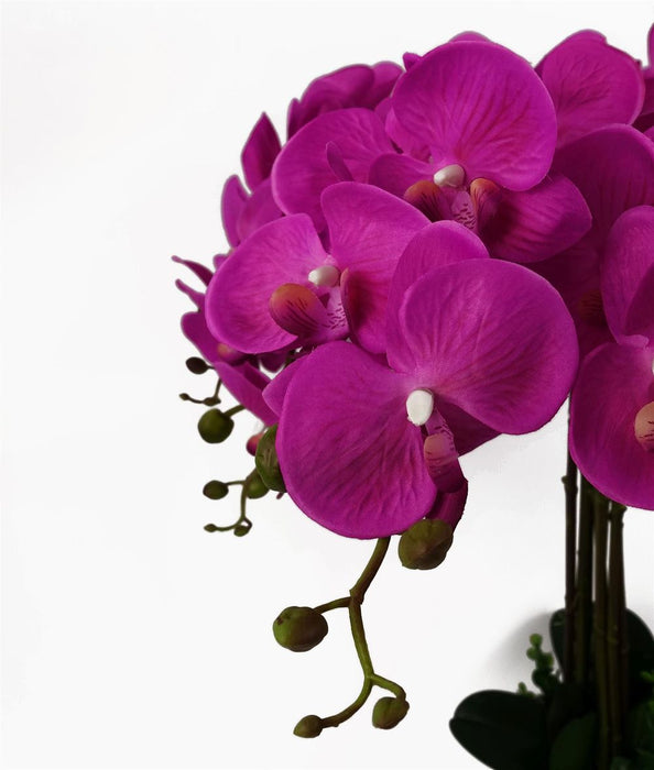 85cm Dark Pink Artificial Deluxe XL Orchid - High Quality Flowering Plant for Impressive Table Decor - 9 Leaves, 56 Flowers