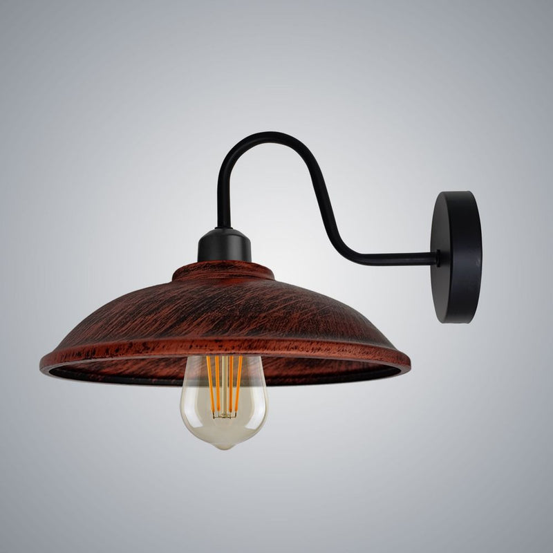 Rustic Red Wall Light Fixture, Vintage Black Wall Sconce - High Quality, E27 Base Socket, Swan Neck, Hemisphere Shade