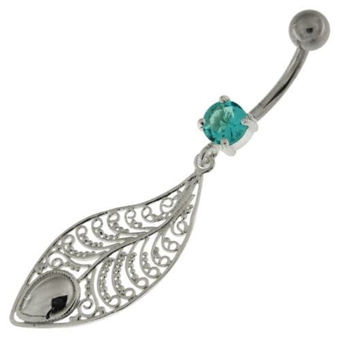 925 Sterling Silver Attractive leaf Belly Button Ring