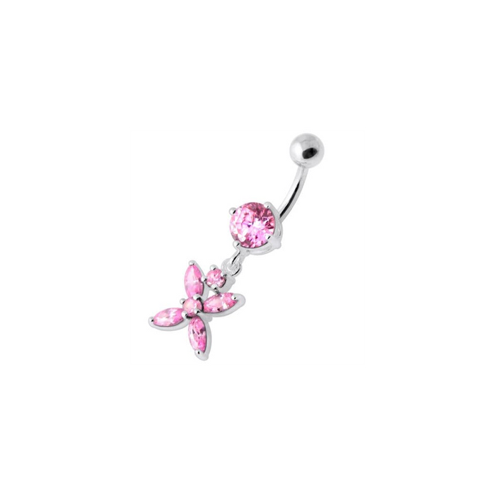 Jeweled Flower Dangling Navel belly bar