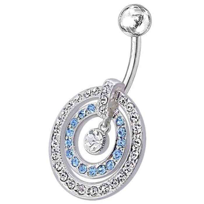 Fancy Multi Stone Jeweled Circle Dangling Belly Navel Ring Body Jewelry