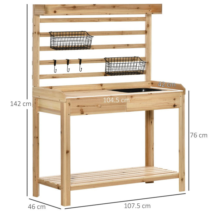 Garden Potting Bench Table, Metal Sieve Screen, Removable Sink - Quality Wood