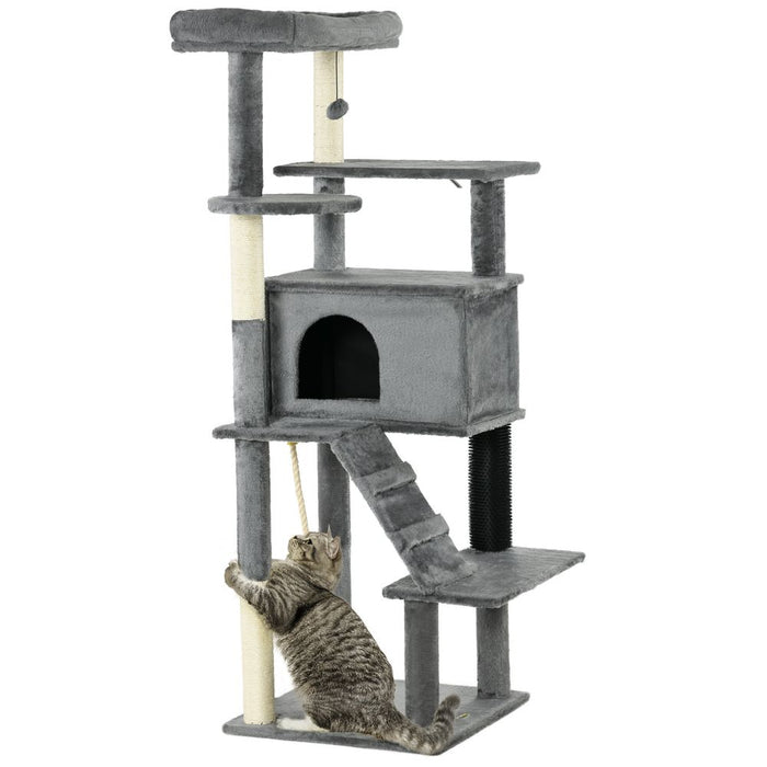 Ultimate Cat Tree Tower: Scratching Post, House, Toy - Grey