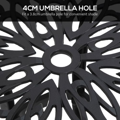 Outsunny Cast Aluminium Bistro Table with Umbrella Hole for Poolside, Black