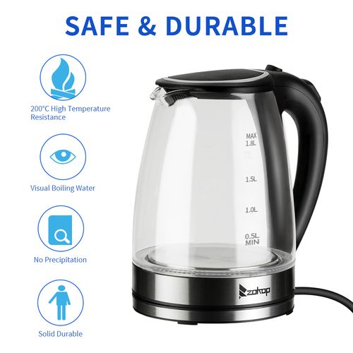 HD-1857-A 220V 2000W 1.8L Electric Glass Kettle UK Plug